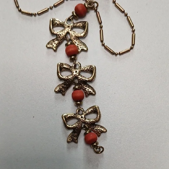 Free People Gold and Orange Red Bow Necklace - Picture 3 of 4